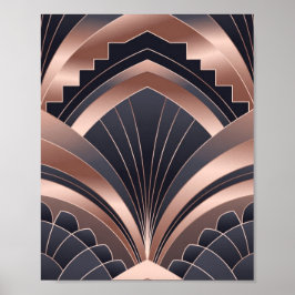 Rose Gold Navy Geometric Fan Neo Deco Art ポスター
