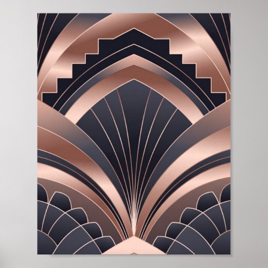 Rose Gold Navy Geometric Fan Neo Deco Art ポスター (正面)