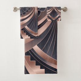 Rose Gold Navy Geometric Neo Art Deco バスタオルセット