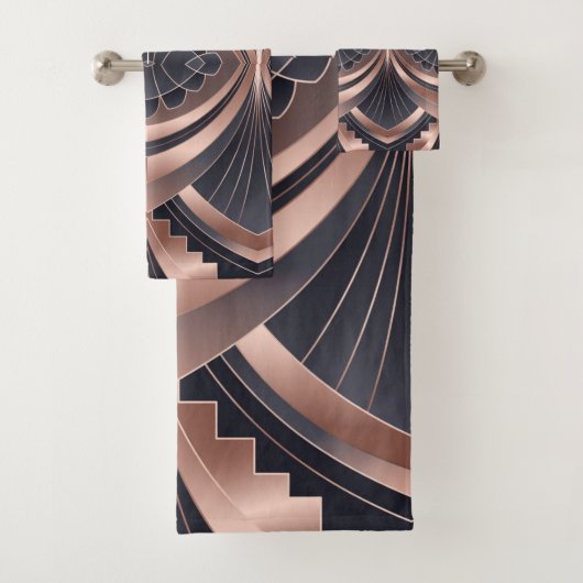Rose Gold Navy Geometric Neo Art Deco バスタオルセット (インサイチュ)