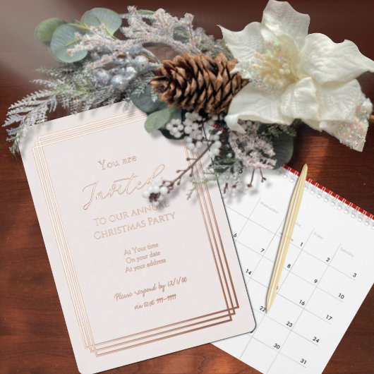 Rose Gold Over Blush Holiday Foil Invitation Card 箔シーズンカード