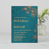 Rose Gold Peacock Green Floral Wedding 箔招待状 (立ち正面)