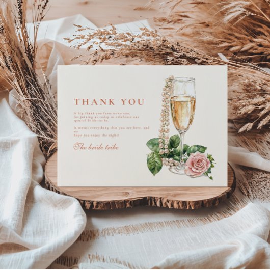 Rose Gold Pearls and Prosecco Bridal Shower サンキューカード