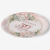 Rose Gold Peony Greenery 50th Birthday Paper Plate ペーパープレート (アングル)