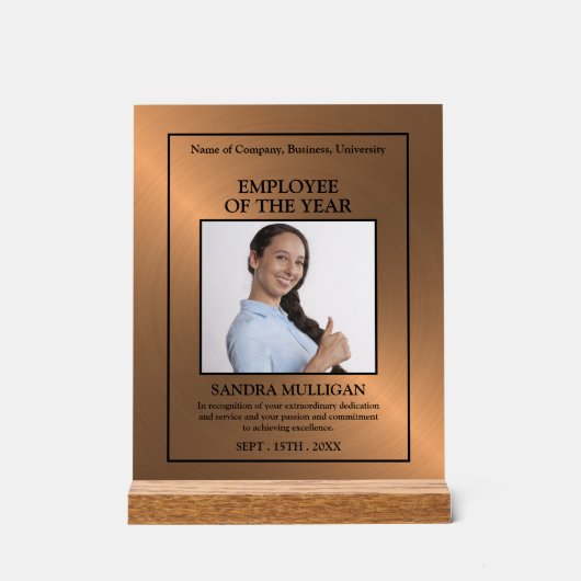 Rose Gold/Personalised Photo - Employee Award アクリルサイン (正面)
