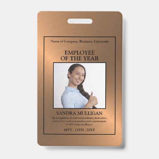 Rose Gold/Personalised Photo - Employee Award バッジ (Front)