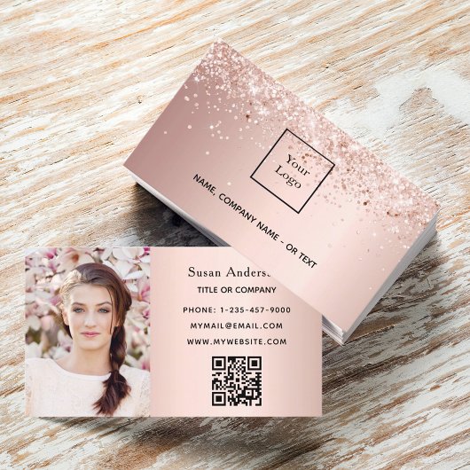 Rose gold photo QR code glitter dust female 名刺