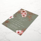 Rose Gold  Pink Cherry Blossom Wedding 箔招待状 (回転した状態)