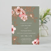 Rose Gold  Pink Cherry Blossom Wedding 箔招待状 (立ち正面)