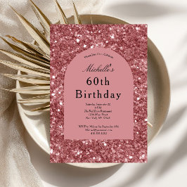 Rose Gold Pink Glitter Glam Bling 60th Birthday 招待状