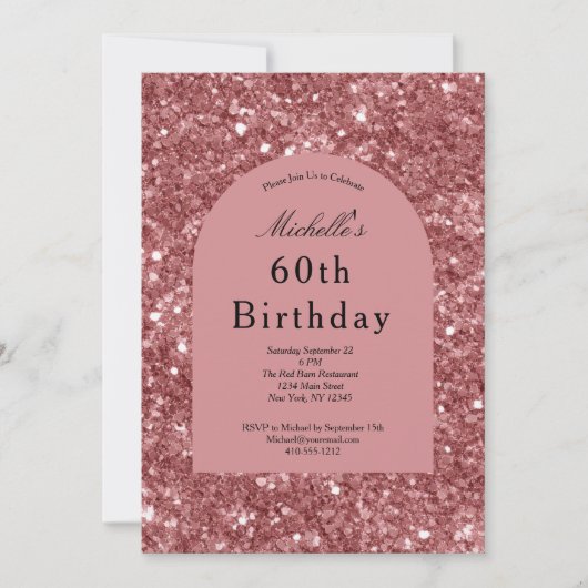 Rose Gold Pink Glitter Glam Bling 60th Birthday 招待状 (正面)