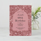 Rose Gold Pink Glitter Glam Bling 60th Birthday 招待状 (スタンド正面)