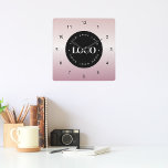 Rose Gold Pink Gradient Custom Logo Company Office スクエア壁時計<br><div class="desc">Decorate your home/office with this cool wall clock,  featuring custom logo & name. Easily add the desired logo by clicking on the "personalize" option.</div>