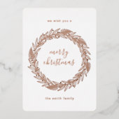Rose Gold Pressed Wreath Merry Christmas Foil Holi 箔シーズンカード (正面)