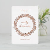 Rose Gold Pressed Wreath Merry Christmas Foil Holi 箔シーズンカード (立ち正面)