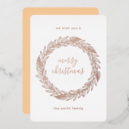Rose Gold Pressed Wreath Merry Christmas Foil Holi 箔シーズンカード (正面/裏面)