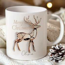 Rose Gold Reindeer Christmas Mug | Custom Name コーヒーマグカップ