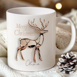 Rose Gold Reindeer Christmas Mug | Custom Name コーヒーマグカップ