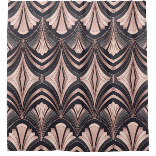 Rose Gold Romance Neo Art Deco Fan Design シャワーカーテン (正面)