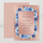 Rose Gold Sapphire Anemone Wedding 招待状 (正面/裏面)