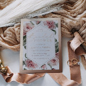 Rose Gold Script Blush Floral Frame Bridal Shower 箔招待状