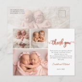  Rose Gold Script Girl Twins Baby Photo Thank You ポストカード (正面/裏面)
