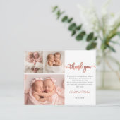 Rose Gold Script Girl Twins Baby Photo Thank You ポストカード (スタンド正面)