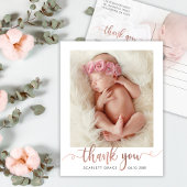 Rose Gold Script Modern Baby Photo Thank You ポストカード
