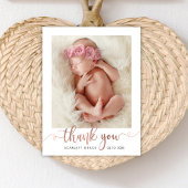 Rose Gold Script Modern Baby Photo Thank You ポストカード