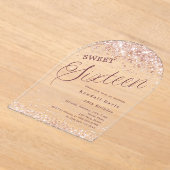 Rose gold script modern Sweet 16 clear arch アクリル招待状 (レイダウン)