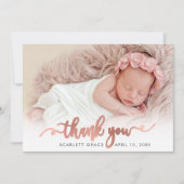 Rose Gold Script Never Baby Photo Thank You サンキューカード (正面)