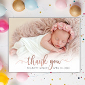 Rose Gold Script Never Baby Photo Thank You サンキューカード