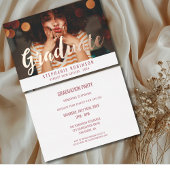 Rose Gold Script Photo Graduation Party 箔招待状