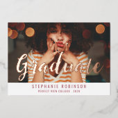 Rose Gold Script Photo Graduation Party 箔招待状 (正面)