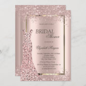 Rose Gold Sequins Dress Confetti Bridal Shower 招待状 (正面/裏面)