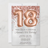 Rose Gold Silver 18歳の誕生日パーティー招待状 招待状 (正面)
