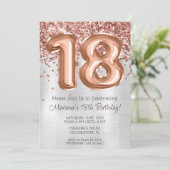 Rose Gold Silver 18歳の誕生日パーティー招待状 招待状 (スタンド正面)