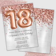 Rose Gold Silver 18歳の誕生日パーティー招待状