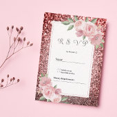 Rose gold silver glitter pink floral RSVP  招待状