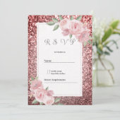 Rose gold silver glitter pink floral RSVP  招待状 (スタンド正面)