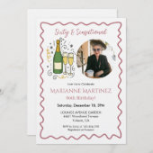 Rose Gold Sixty & Sensational Photo 60th Birthday  招待状 (正面/裏面)