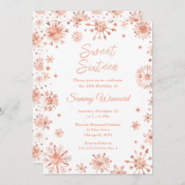 Rose Gold Snowflakes Sweet Sixteen 招待状