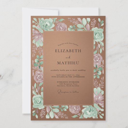 Rose Gold Sophisticated Succulent Wedding 招待状 (正面)