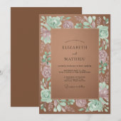 Rose Gold Sophisticated Succulent Wedding 招待状 (正面/裏面)