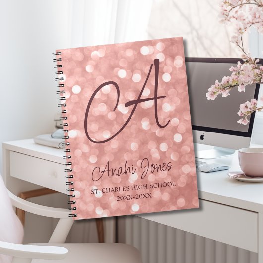 Rose Gold Sparkles Monogram Academic Year School ノートブック