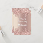 Rose Gold Sparkly Birthday Card Personalized Name カード (正面/裏面インサイチュ)