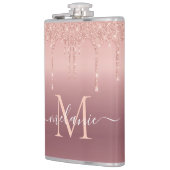 Rose Gold Sparkly Flask Personalized Name Letter フラスク (左)