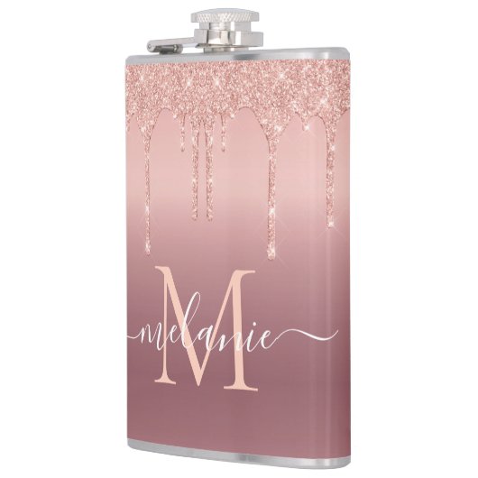 Rose Gold Sparkly Flask Personalized Name Letter フラスク (左)