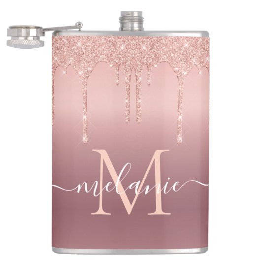Rose Gold Sparkly Flask Personalized Name Letter フラスク (オープン)