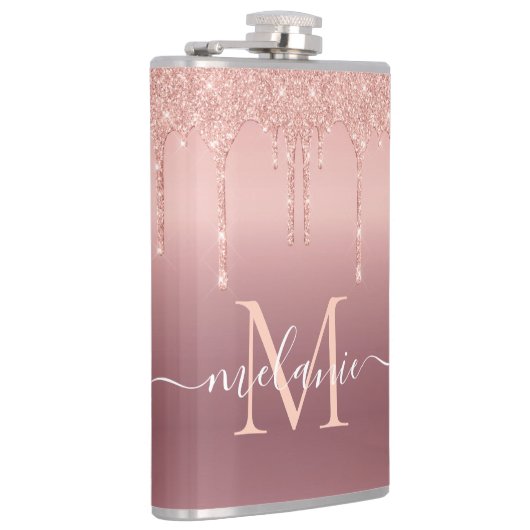 Rose Gold Sparkly Flask Personalized Name Letter フラスク (右)